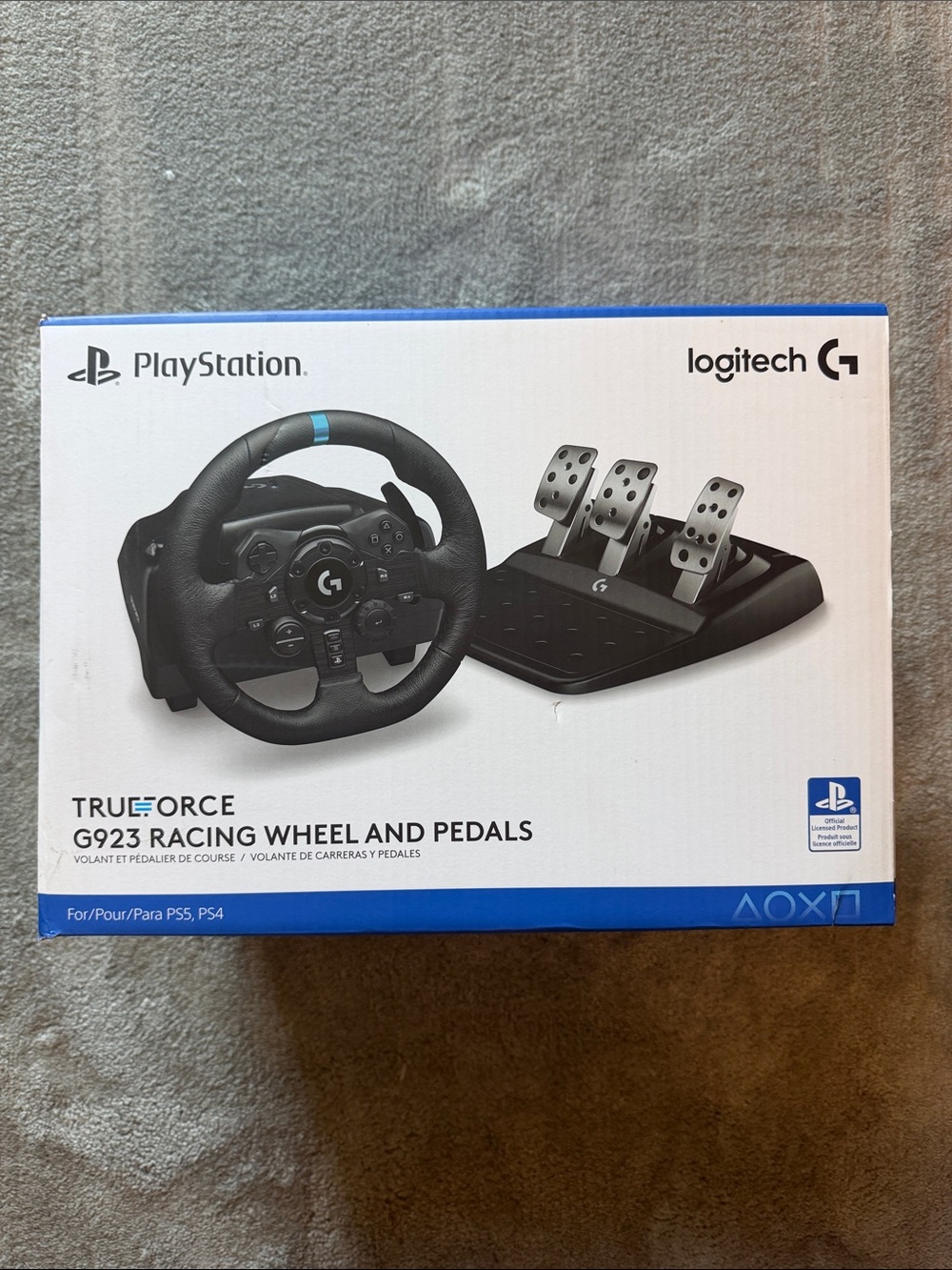 Logitech G923 Racing Wheel and Pedals - Black with Blue Packaging Accent